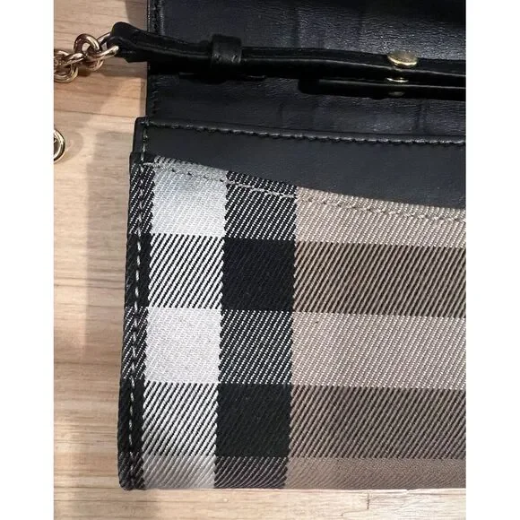 Burberry Henley Check Leather Wallet On Chain Black Shoulder Crossbody Bag - Picture 10 of 15